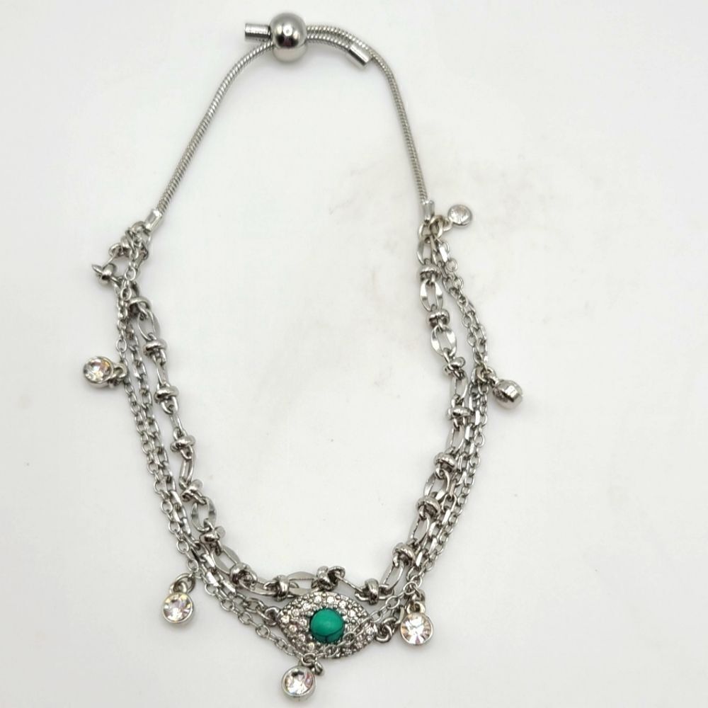 Lane Bryant  slide adjustable bracelet, 3 stands, silvertone, rhinestones